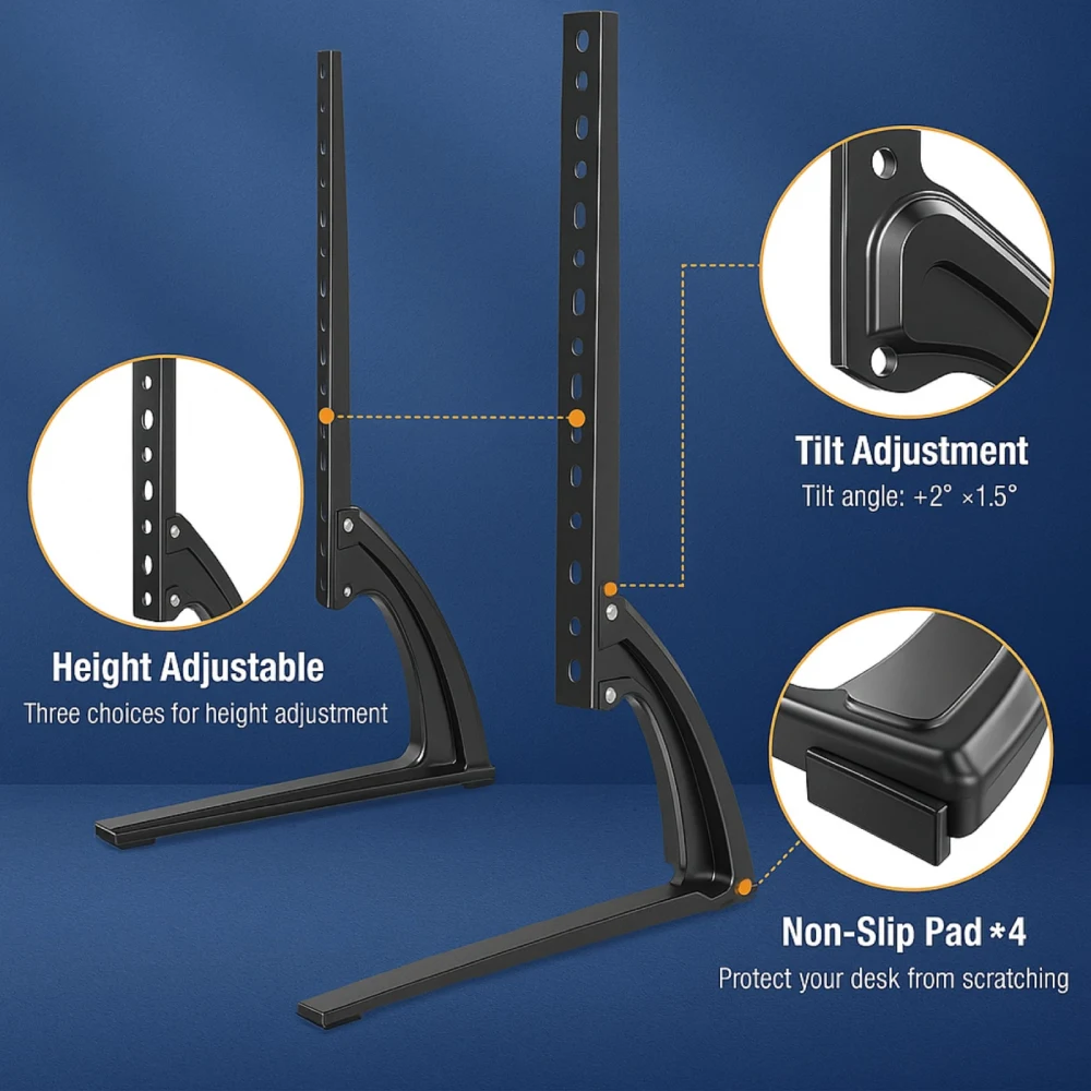LED Table Top Leg Stand Bracket Riser Base Replacement with Height Adjustable for 32 to 75 Inch view 4